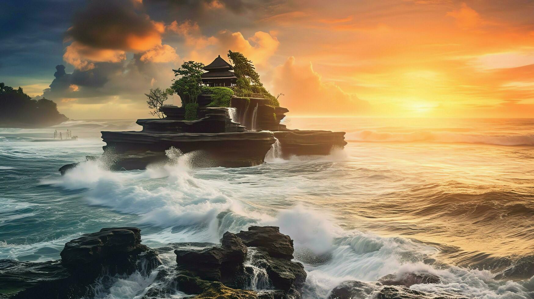 Ancient pura ulun danu bratan, besakih or famous hindu temple and tourist in bali island at sunrise concept by AI Generated photo