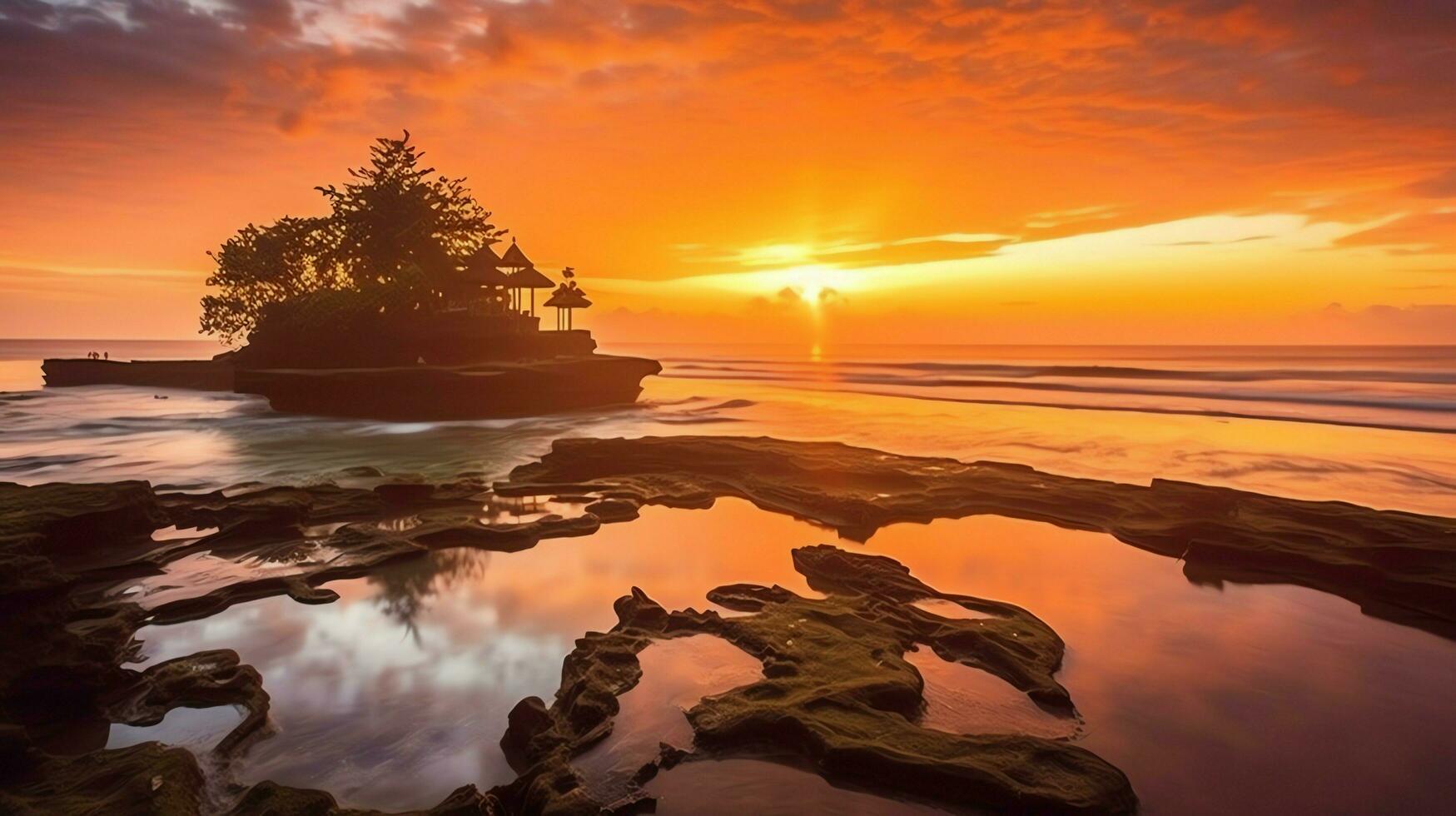 Ancient pura ulun danu bratan, besakih or famous hindu temple and tourist in bali island at sunrise concept by AI Generated photo