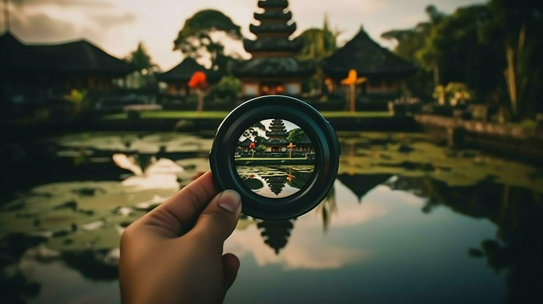 Ancient pura ulun danu bratan, besakih or famous hindu temple and tourist in bali island at sunrise concept by AI Generated photo