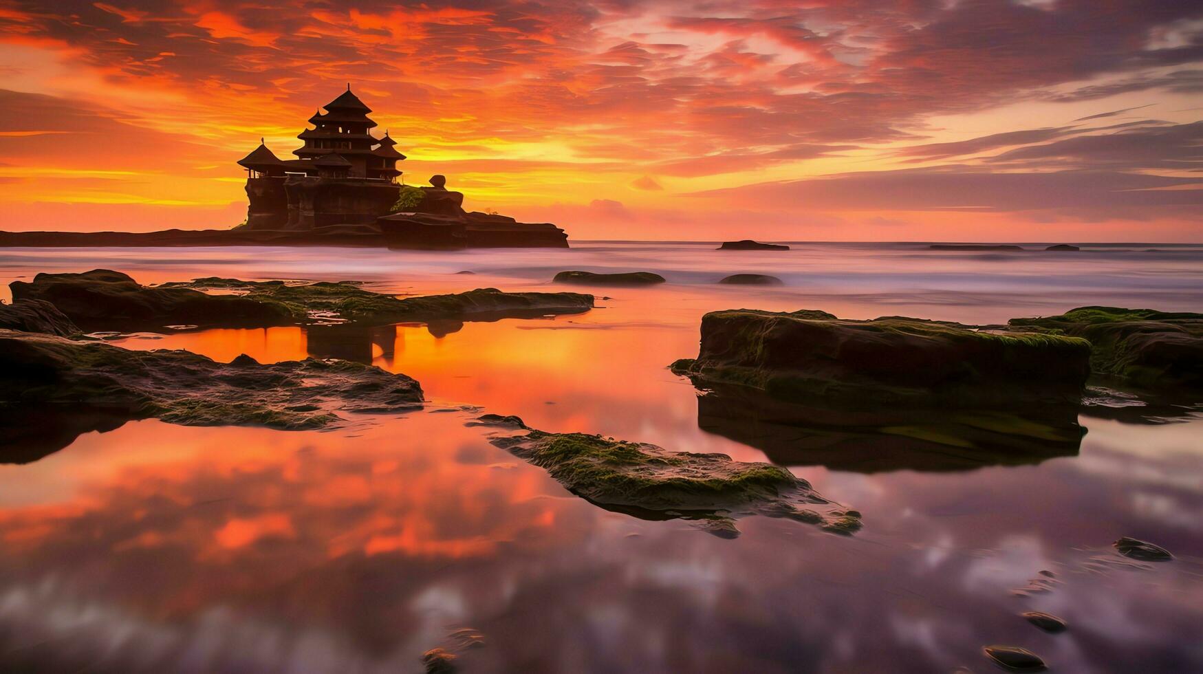Ancient pura ulun danu bratan, besakih or famous hindu temple and tourist in bali island at sunrise concept by AI Generated photo