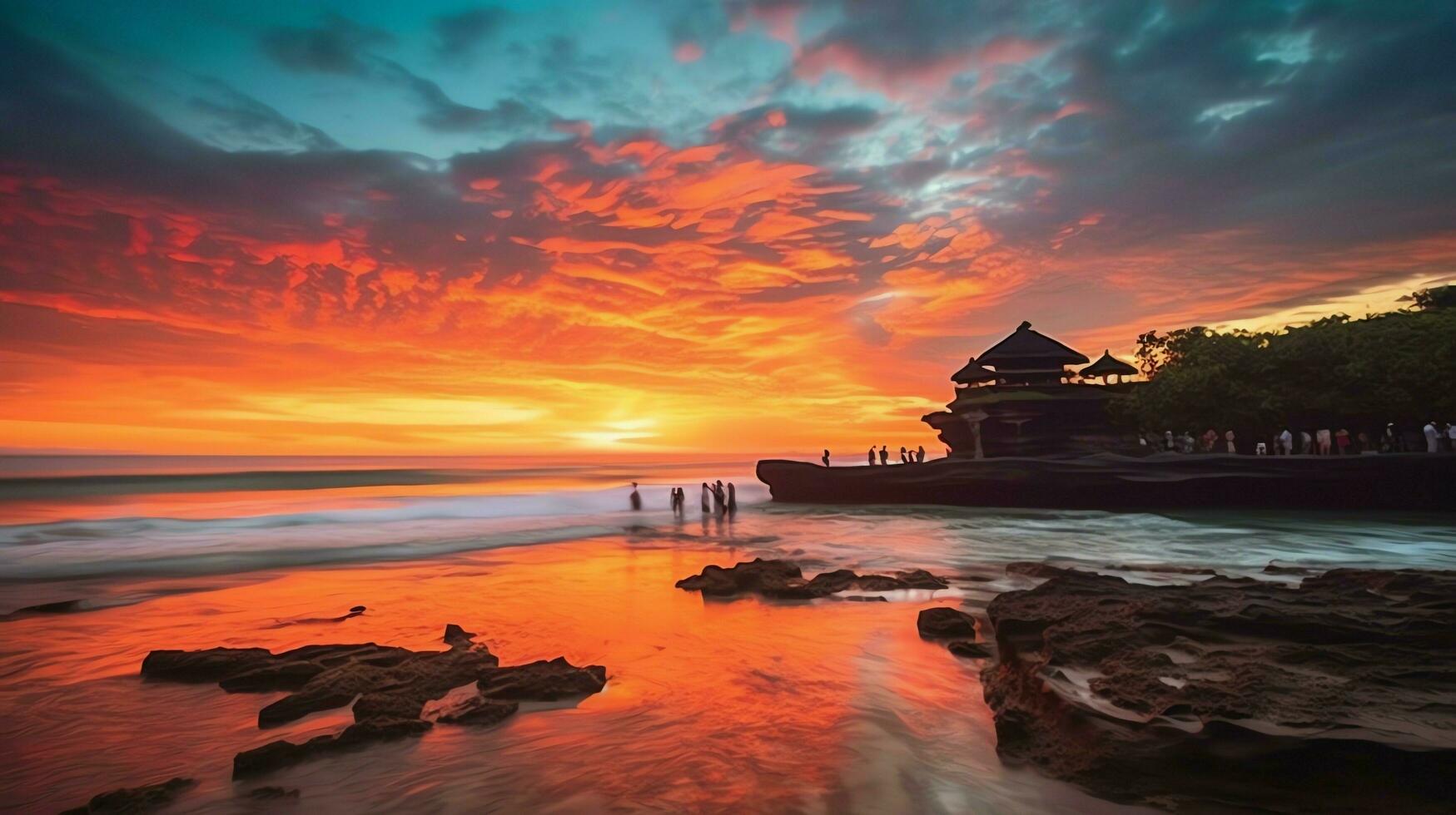 Ancient pura ulun danu bratan, besakih or famous hindu temple and tourist in bali island at sunrise concept by AI Generated photo