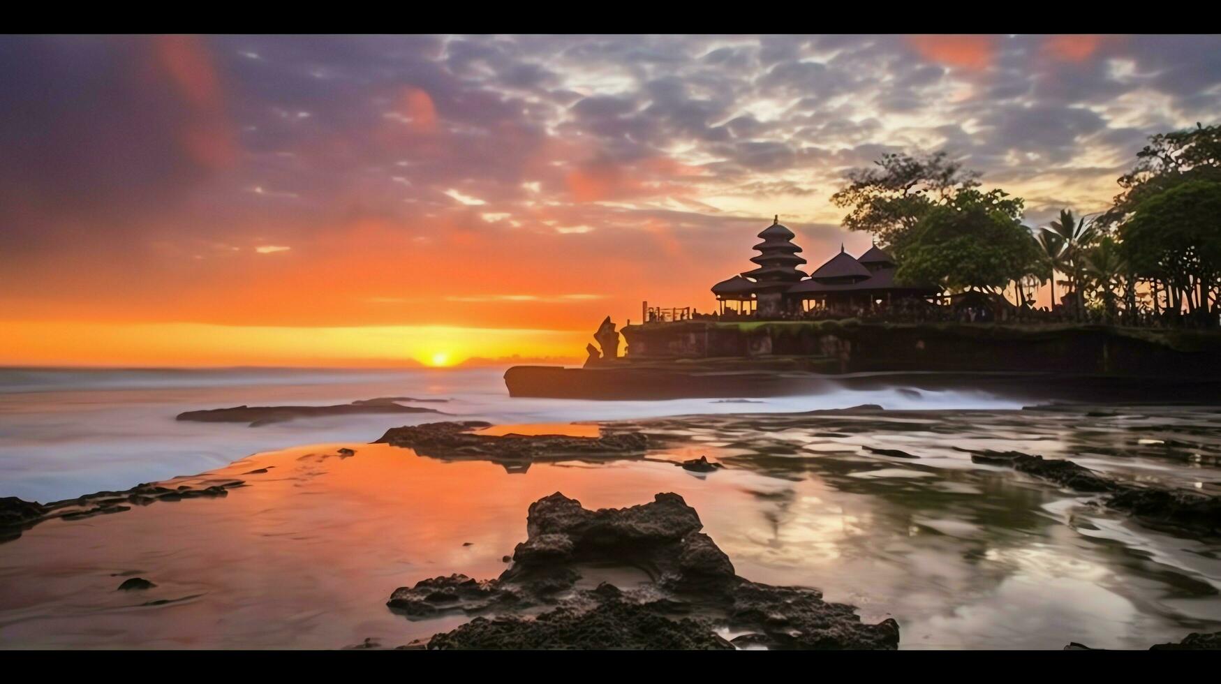 Ancient pura ulun danu bratan, besakih or famous hindu temple and tourist in bali island at sunrise concept by AI Generated photo