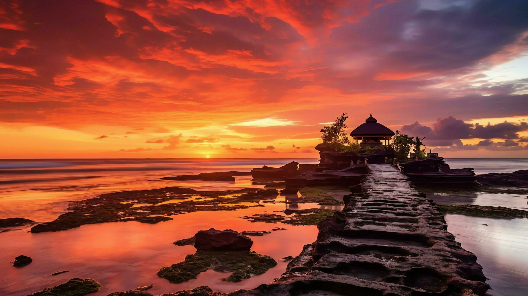 Ancient pura ulun danu bratan, besakih or famous hindu temple and tourist in bali island at sunrise concept by AI Generated photo