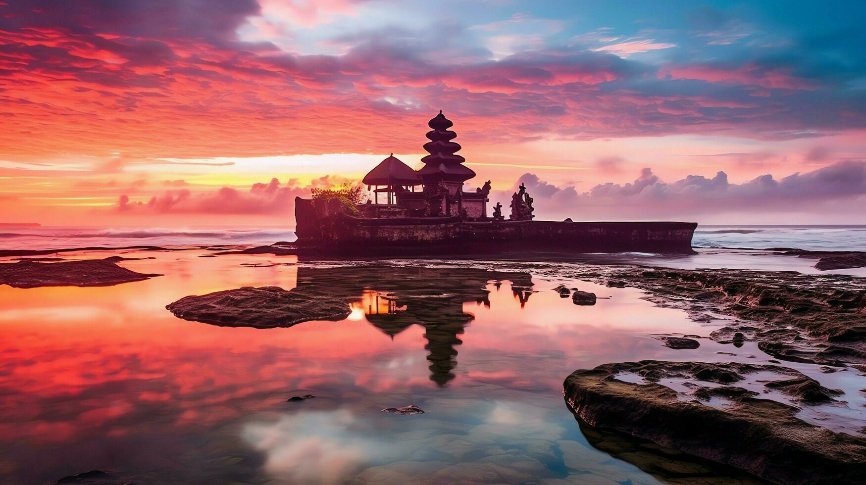 Ancient pura ulun danu bratan, besakih or famous hindu temple and tourist in bali island at sunrise concept by AI Generated photo