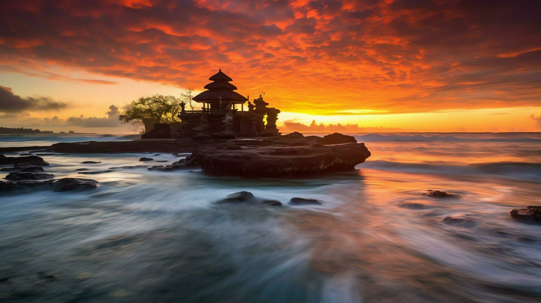 Ancient pura ulun danu bratan, besakih or famous hindu temple and tourist in bali island at sunrise concept by AI Generated photo