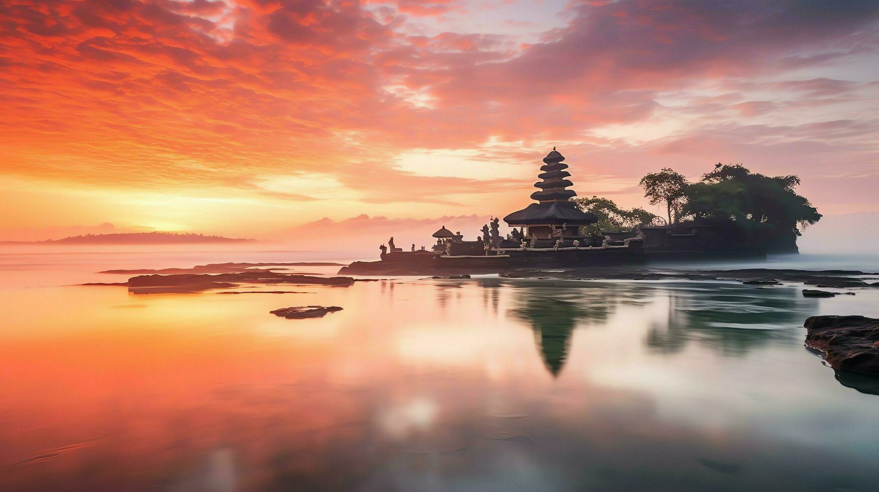 Ancient pura ulun danu bratan, besakih or famous hindu temple and tourist in bali island at sunrise concept by AI Generated photo