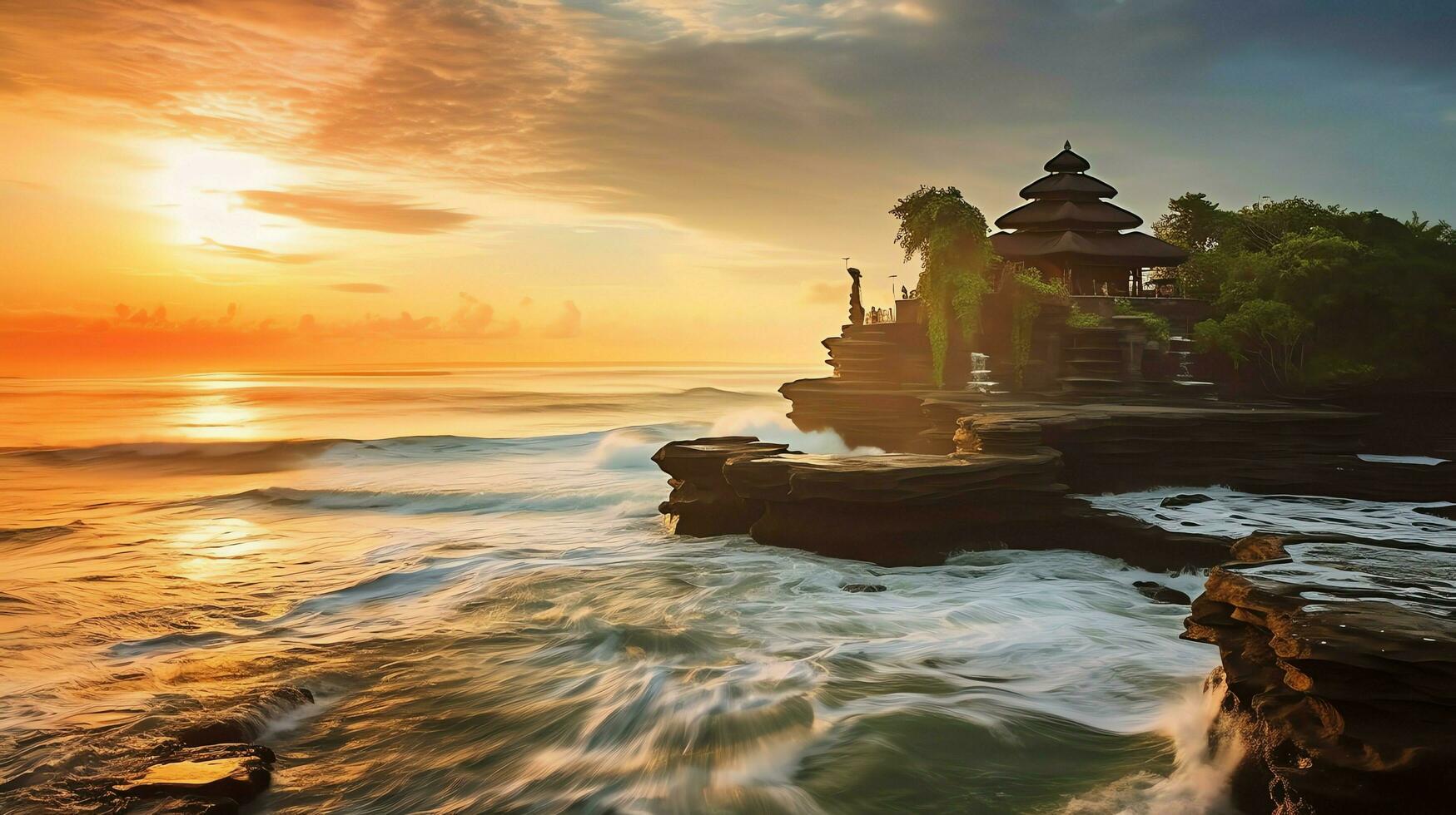Ancient pura ulun danu bratan, besakih or famous hindu temple and tourist in bali island at sunrise concept by AI Generated photo