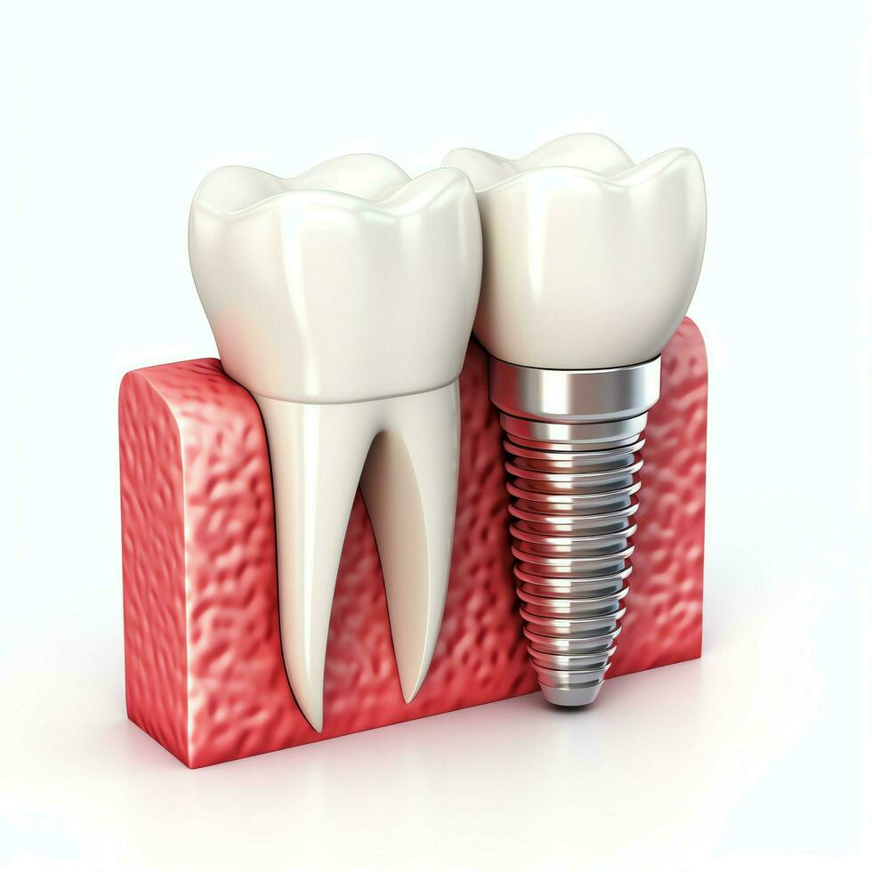 Close up of a dental tooth implant or healthy human teeth. White enamel and dental implants surgery concept by AI Generated photo
