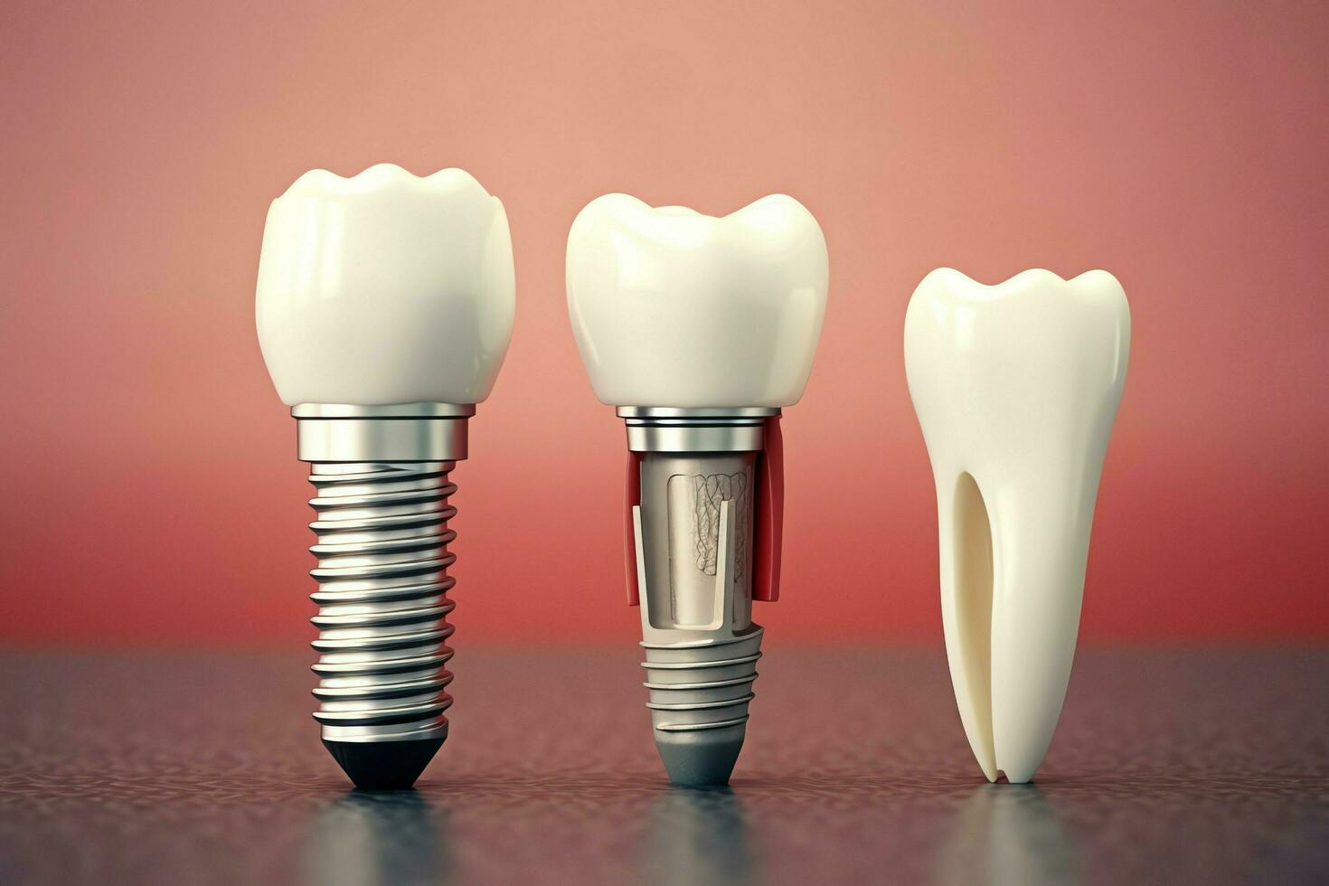 Close up of a dental tooth implant or healthy human teeth. White enamel and dental implants surgery concept by AI Generated photo