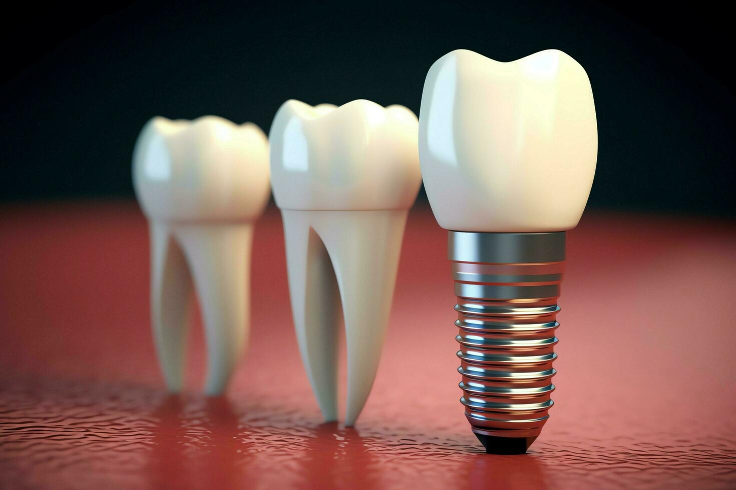 cerca arriba de un dental diente implante o sano humano dientes. blanco esmalte y dental implantes cirugía concepto por ai generado foto