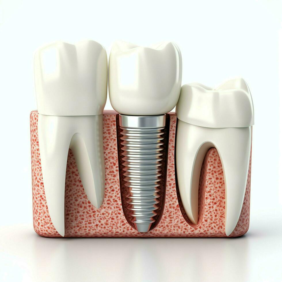 Close up of a dental tooth implant or healthy human teeth. White enamel and dental implants surgery concept by AI Generated photo