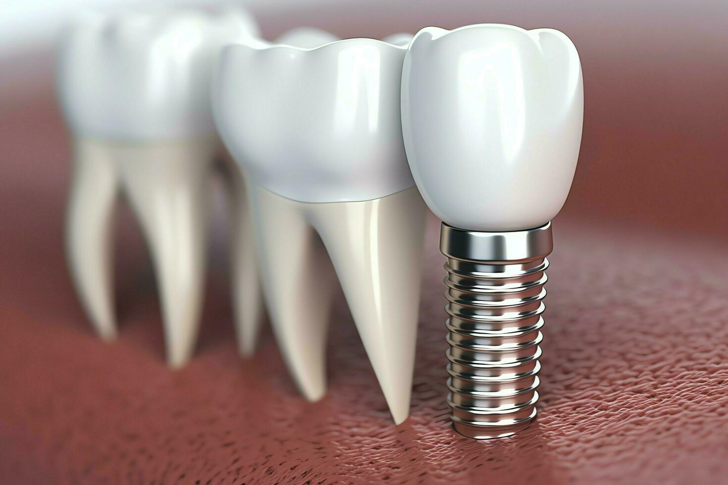 Close up of a dental tooth implant or healthy human teeth. White enamel and dental implants surgery concept by AI Generated photo