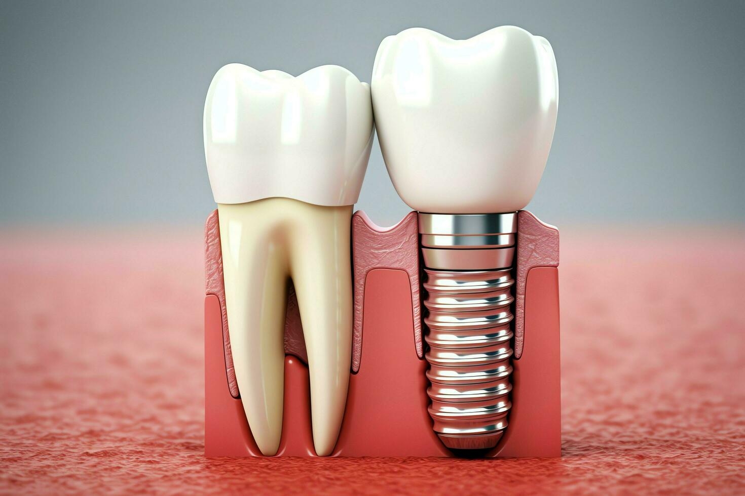 Close up of a dental tooth implant or healthy human teeth. White enamel and dental implants surgery concept by AI Generated photo