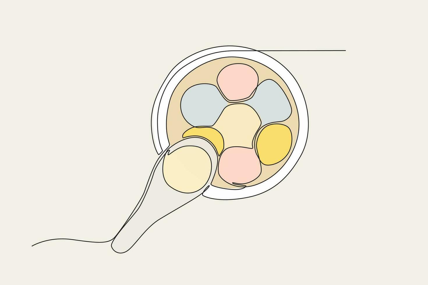 Colored illustration of a bowl of tangyuan top view vector