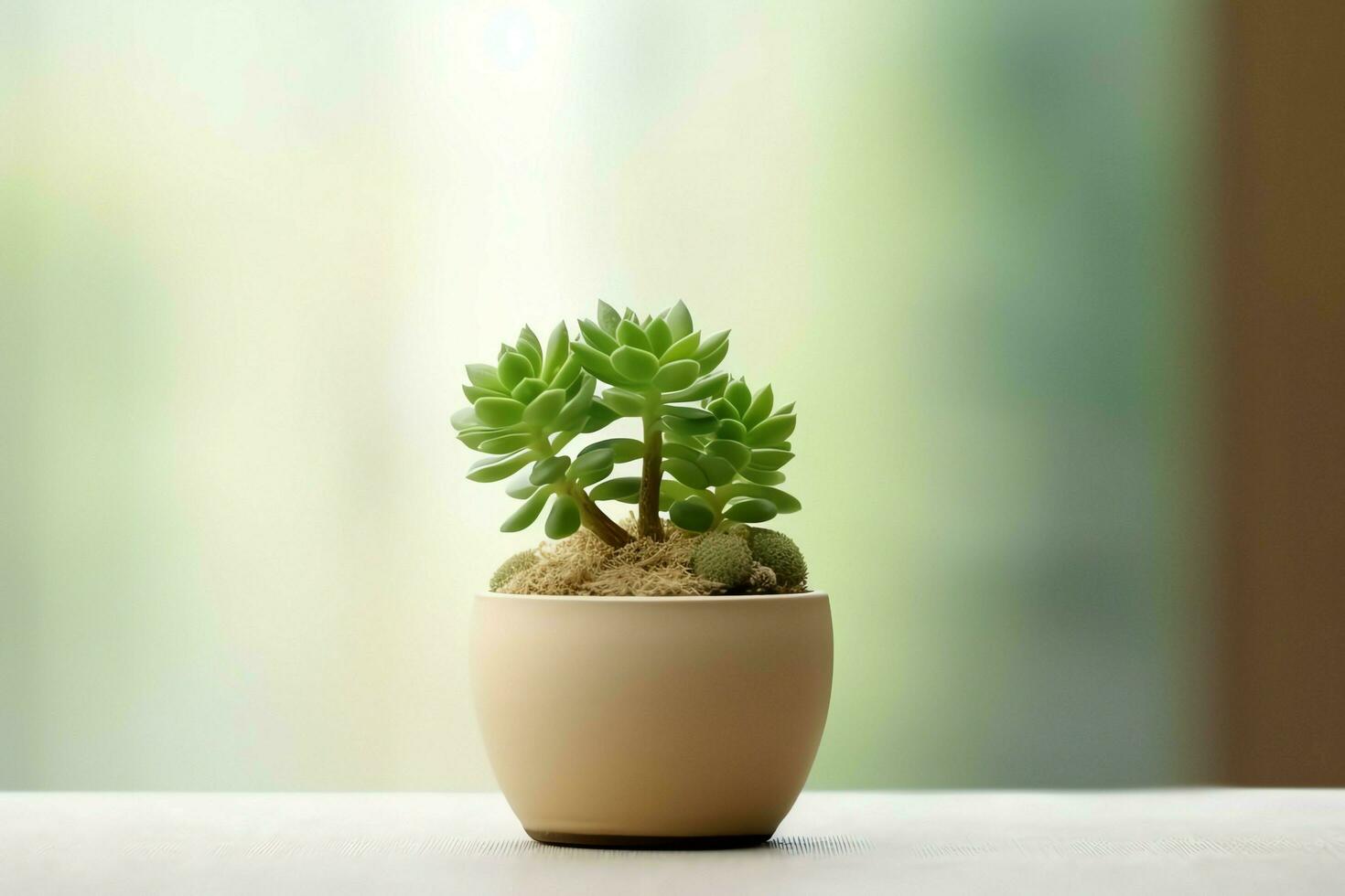 Potted succulent plant gasteria or small cactus with copy space. Home gardening and minimalist plant concept by AI Generated photo