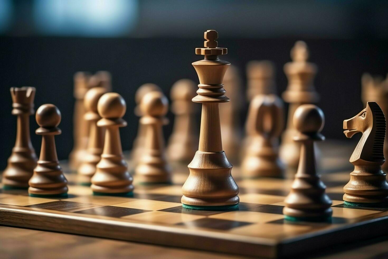 Chessboard with business strategy, tactic and competition of a chess game. Business and leadership concept by AI Generated photo