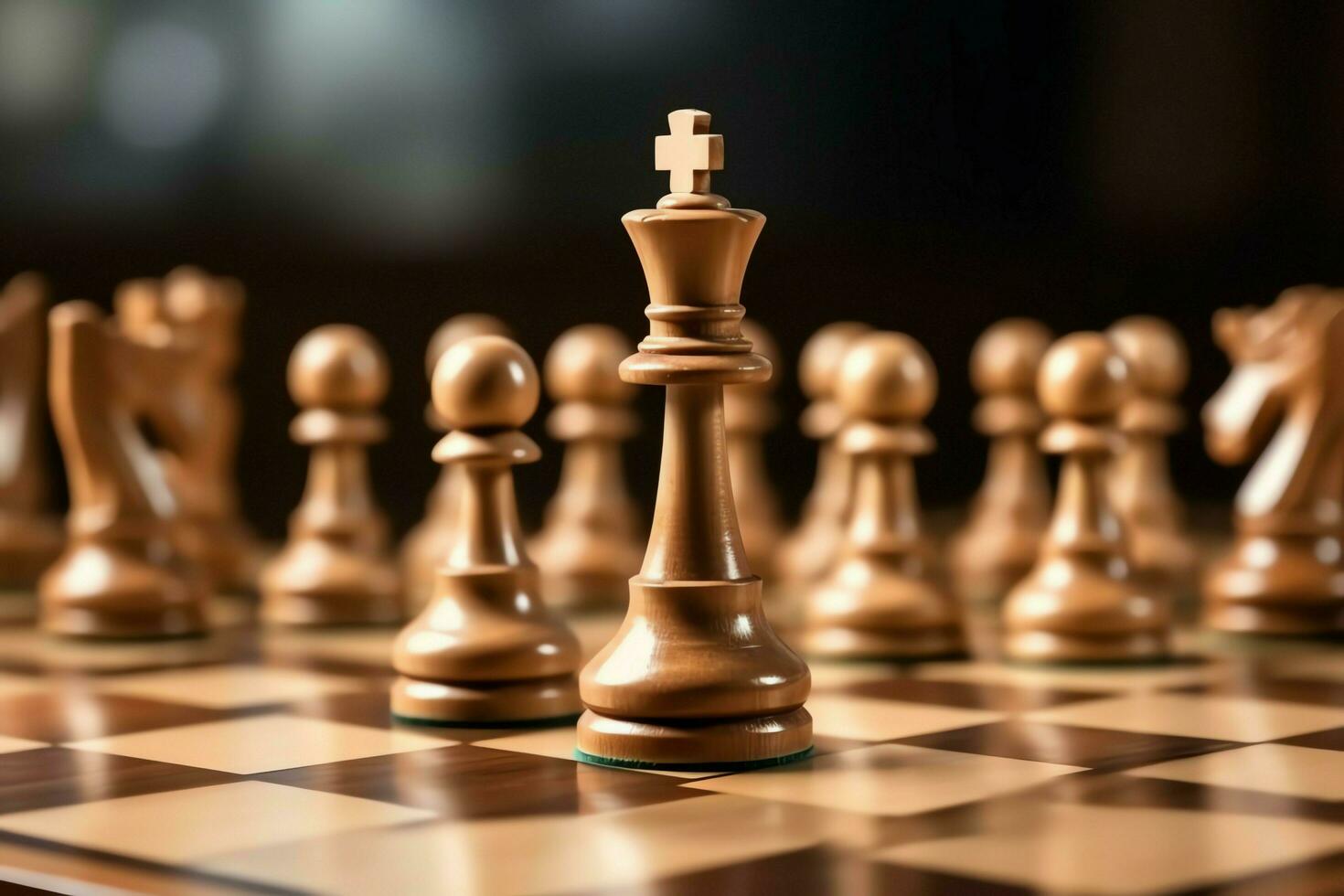 Chessboard with business strategy, tactic and competition of a chess game. Business and leadership concept by AI Generated photo
