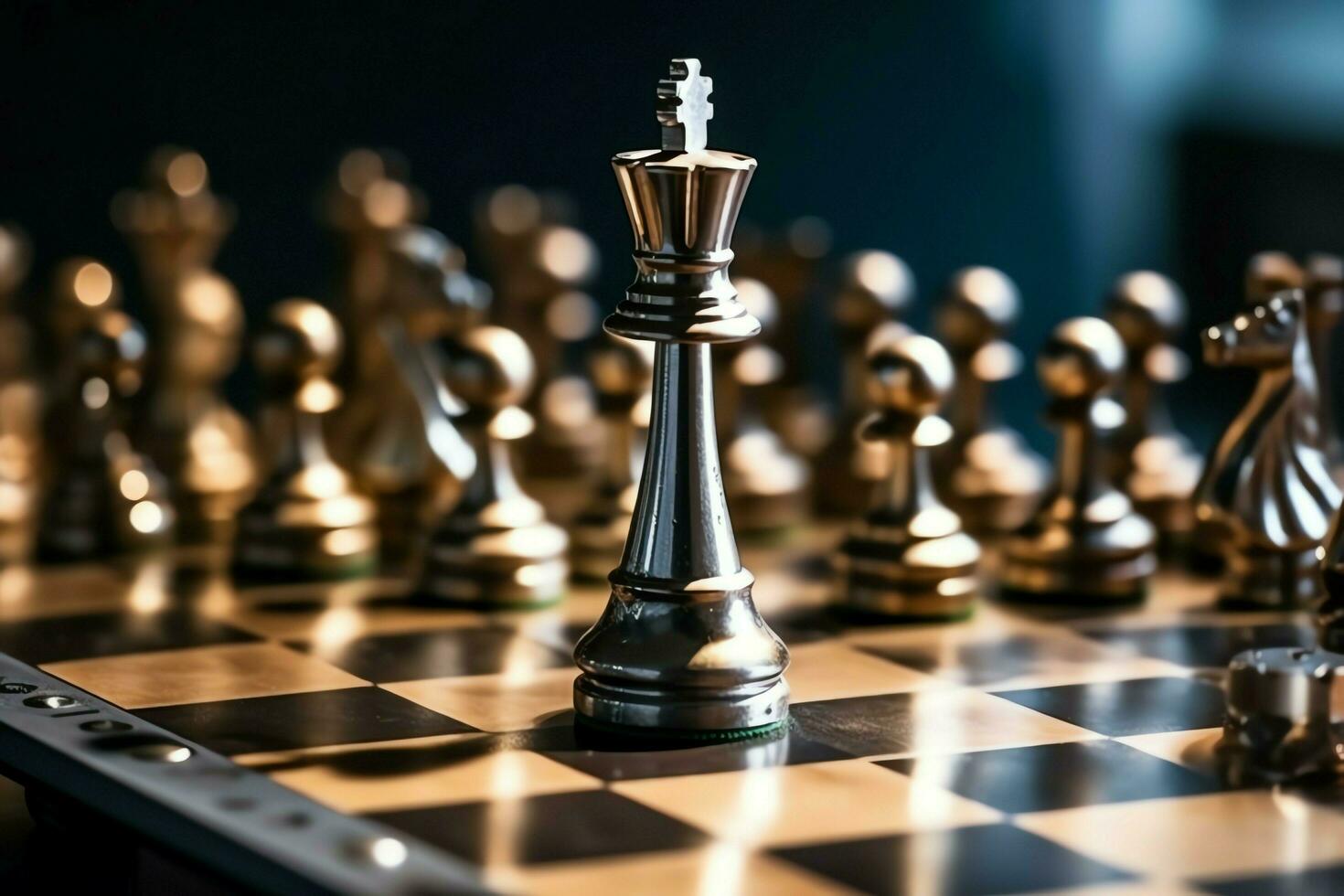 Chessboard with business strategy, tactic and competition of a chess game. Business and leadership concept by AI Generated photo