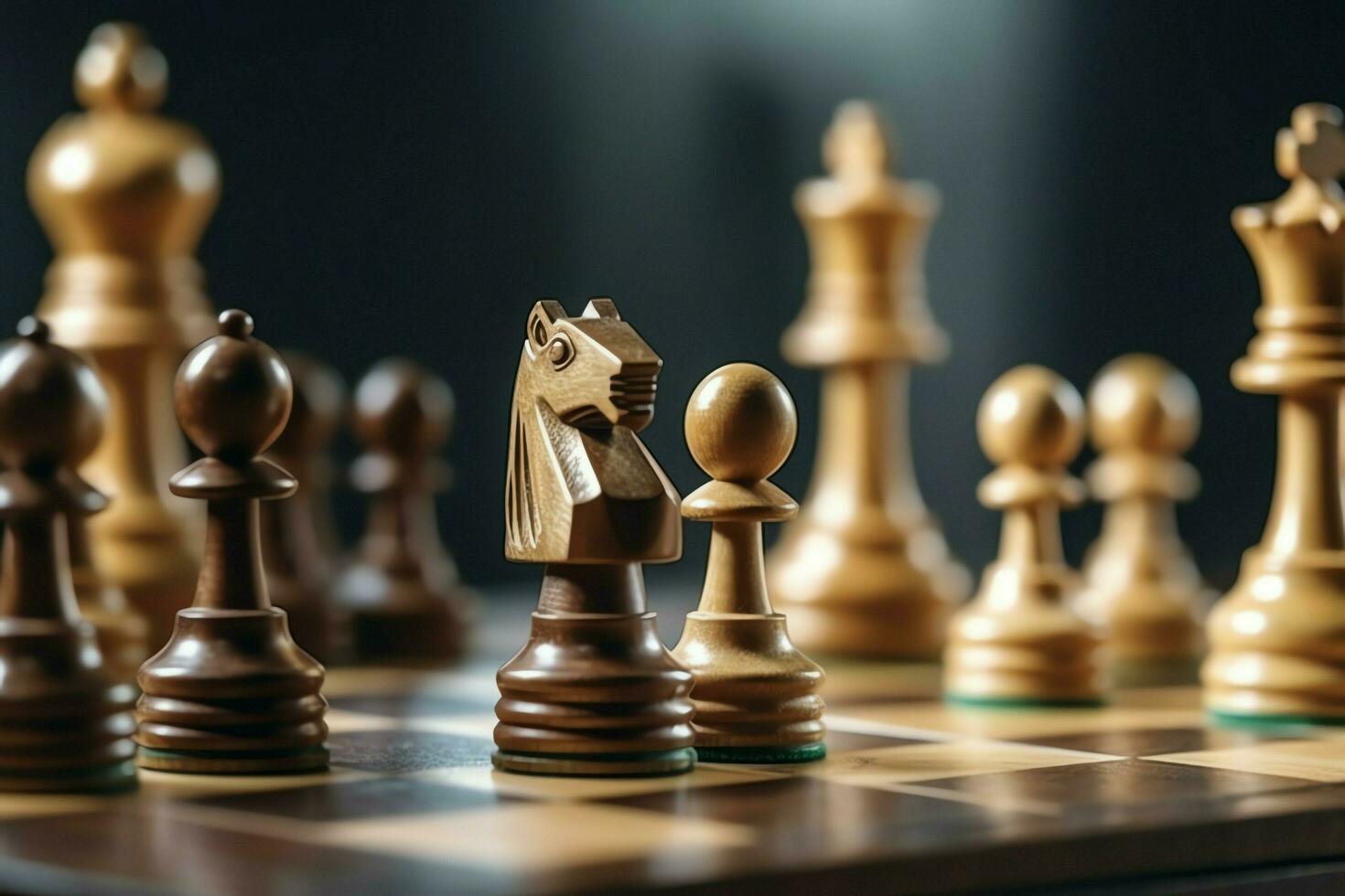 Chessboard with business strategy, tactic and competition of a chess game. Business and leadership concept by AI Generated photo