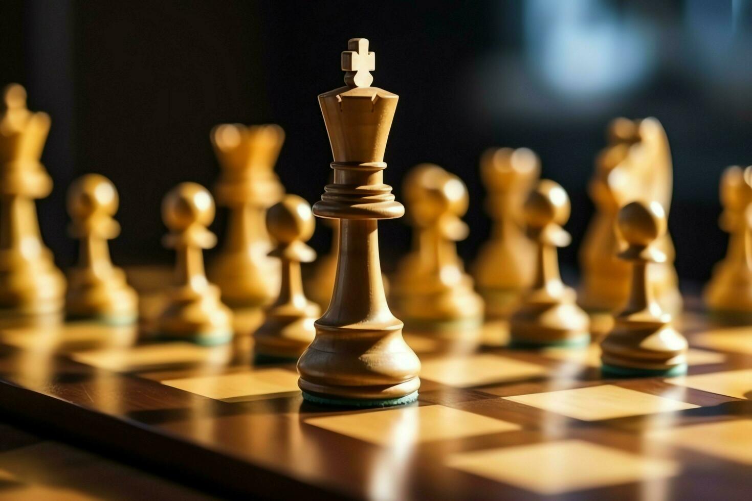 Chessboard with business strategy, tactic and competition of a chess game. Business and leadership concept by AI Generated photo