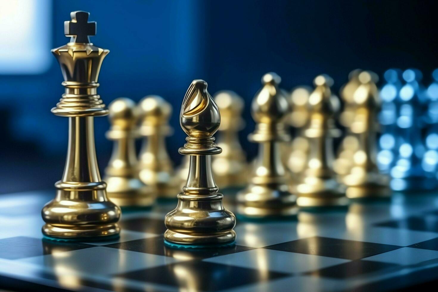 Chessboard with business strategy, tactic and competition of a chess game. Business and leadership concept by AI Generated photo