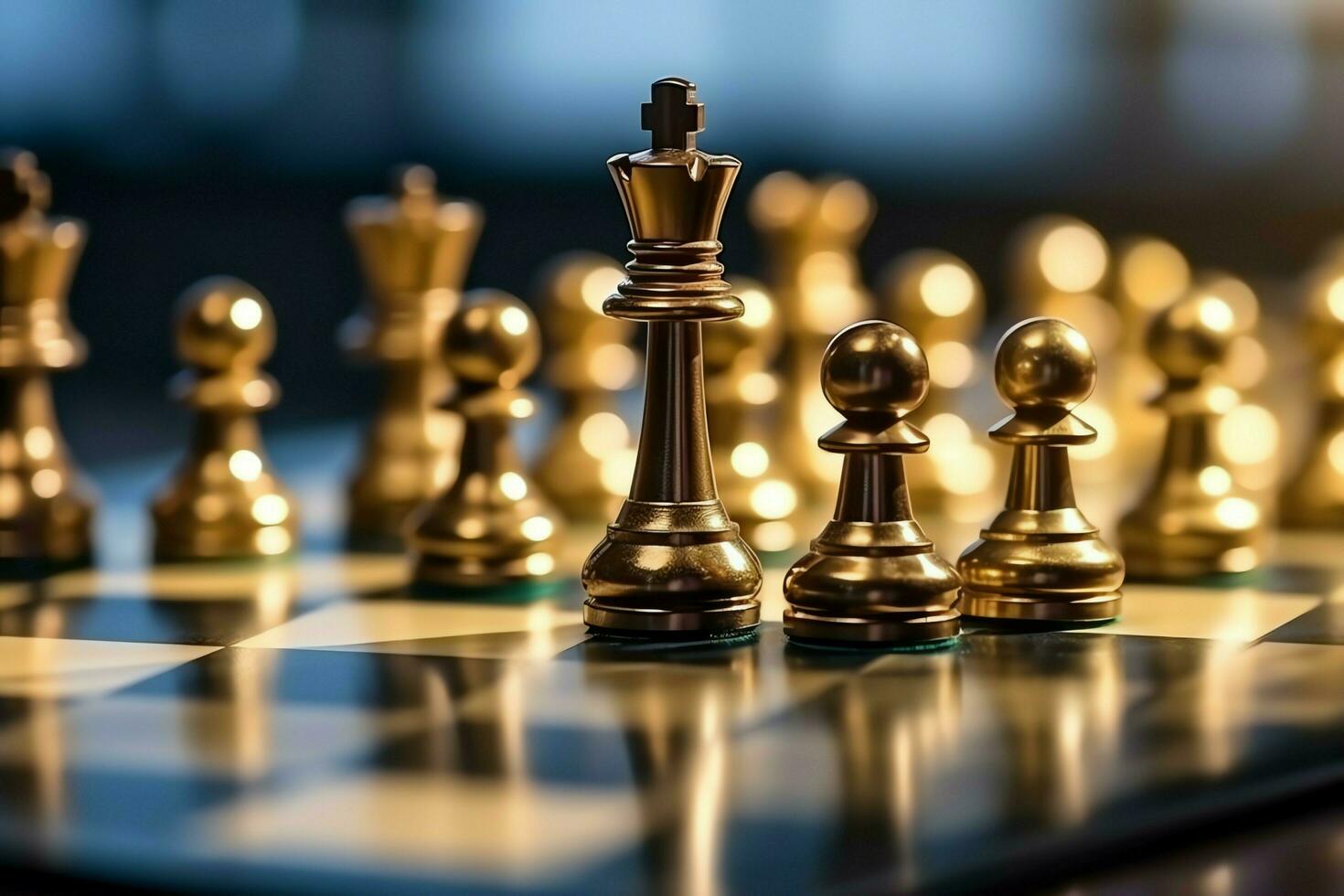 Chessboard with business strategy, tactic and competition of a chess game. Business and leadership concept by AI Generated photo