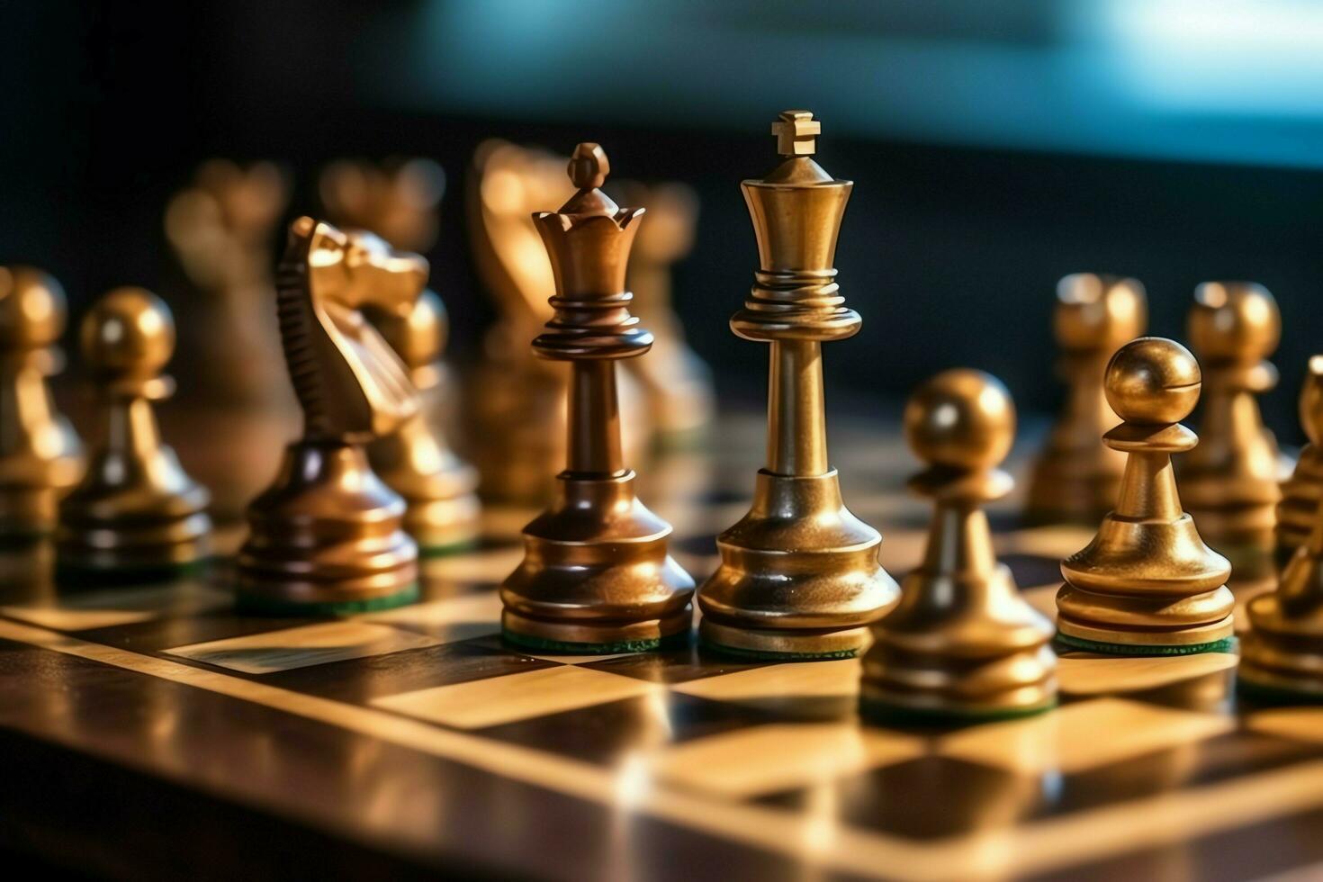 Chessboard with business strategy, tactic and competition of a chess game. Business and leadership concept by AI Generated photo
