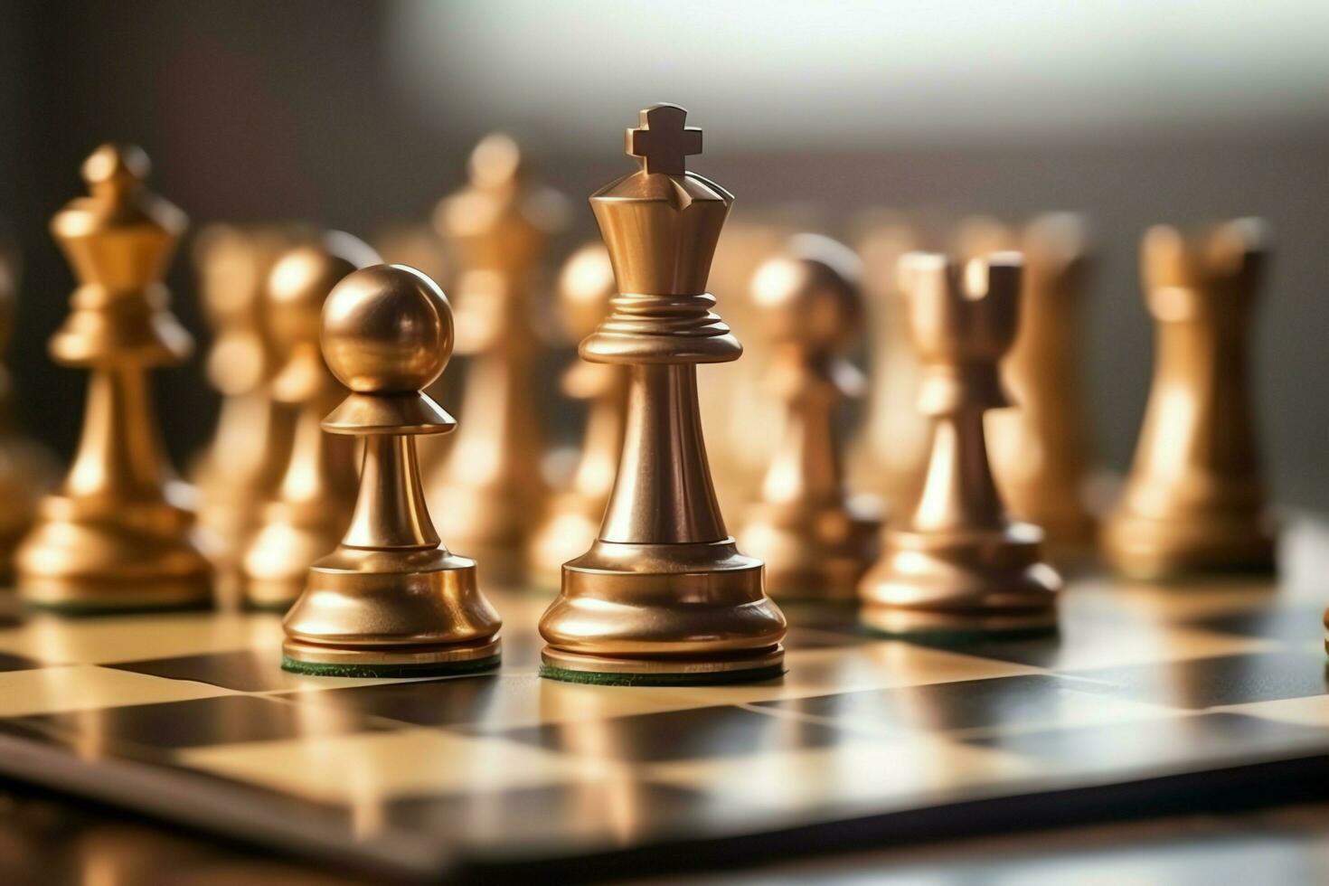 Chessboard with business strategy, tactic and competition of a chess game. Business and leadership concept by AI Generated photo