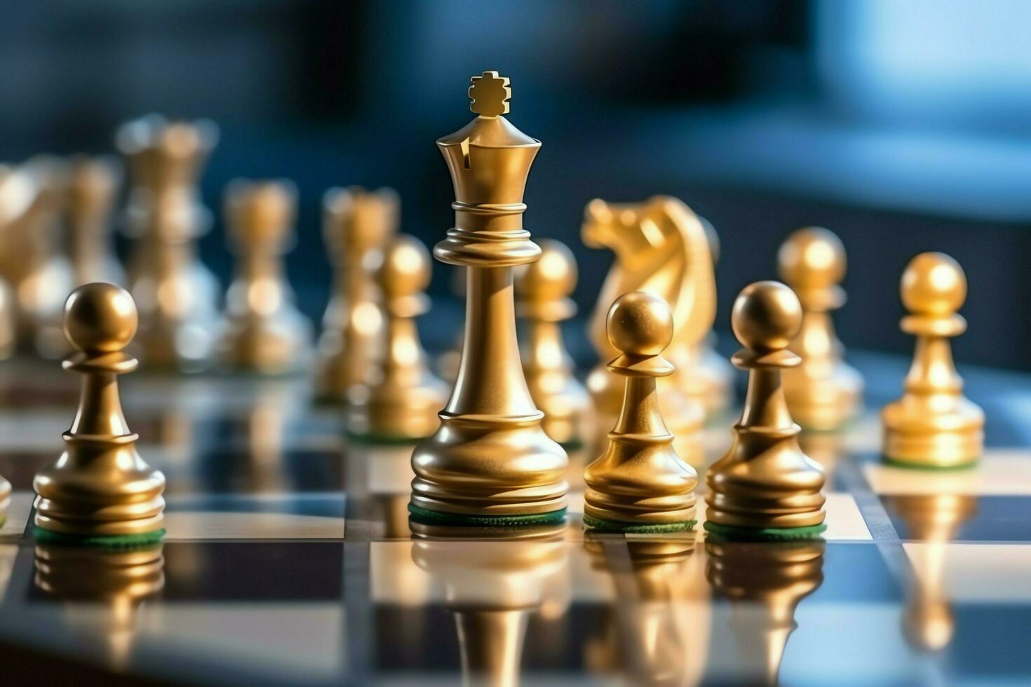 Chessboard with business strategy, tactic and competition of a chess game. Business and leadership concept by AI Generated photo
