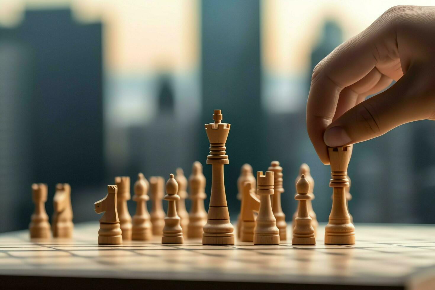 Chessboard with business strategy, tactic and competition of a chess game. Business and leadership concept by AI Generated photo