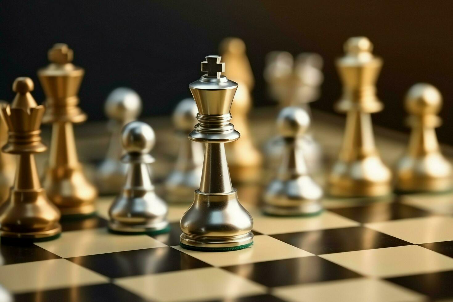 Chessboard with business strategy, tactic and competition of a chess game. Business and leadership concept by AI Generated photo