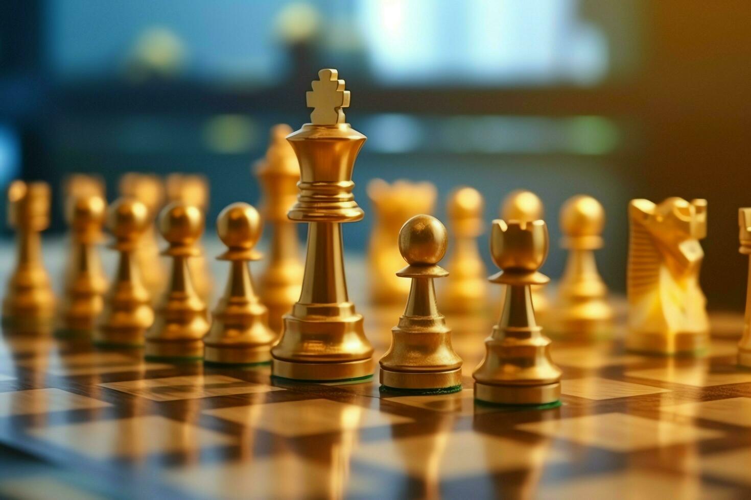 Chessboard with business strategy, tactic and competition of a chess game. Business and leadership concept by AI Generated photo
