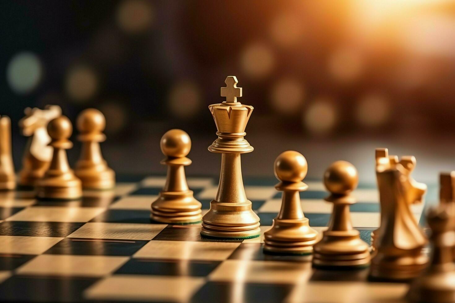 Chessboard with business strategy, tactic and competition of a chess game. Business and leadership concept by AI Generated photo