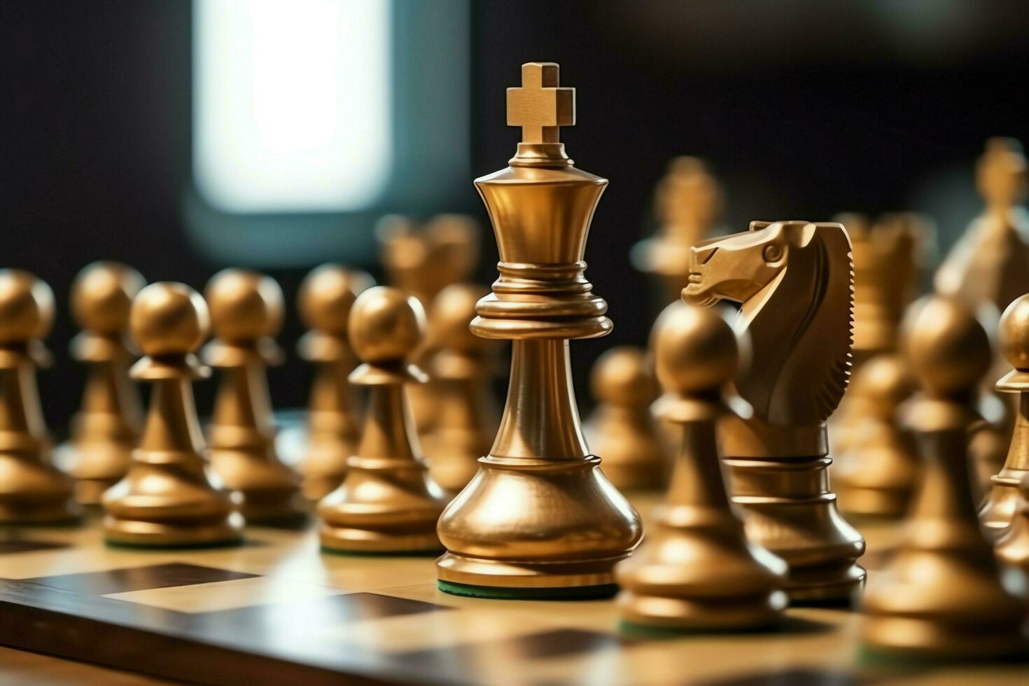 Chessboard with business strategy, tactic and competition of a chess game. Business and leadership concept by AI Generated photo