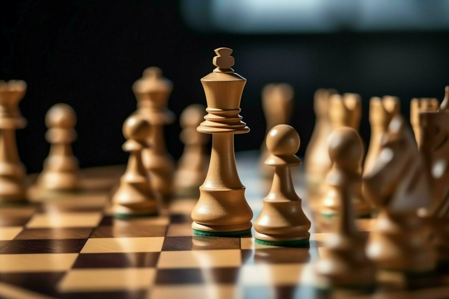 Chessboard with business strategy, tactic and competition of a chess game. Business and leadership concept by AI Generated photo