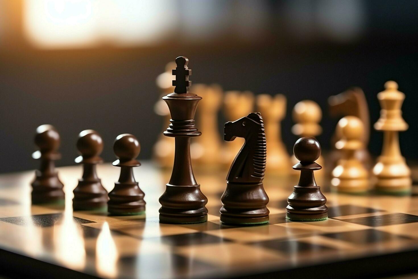 Chessboard with business strategy, tactic and competition of a chess game. Business and leadership concept by AI Generated photo