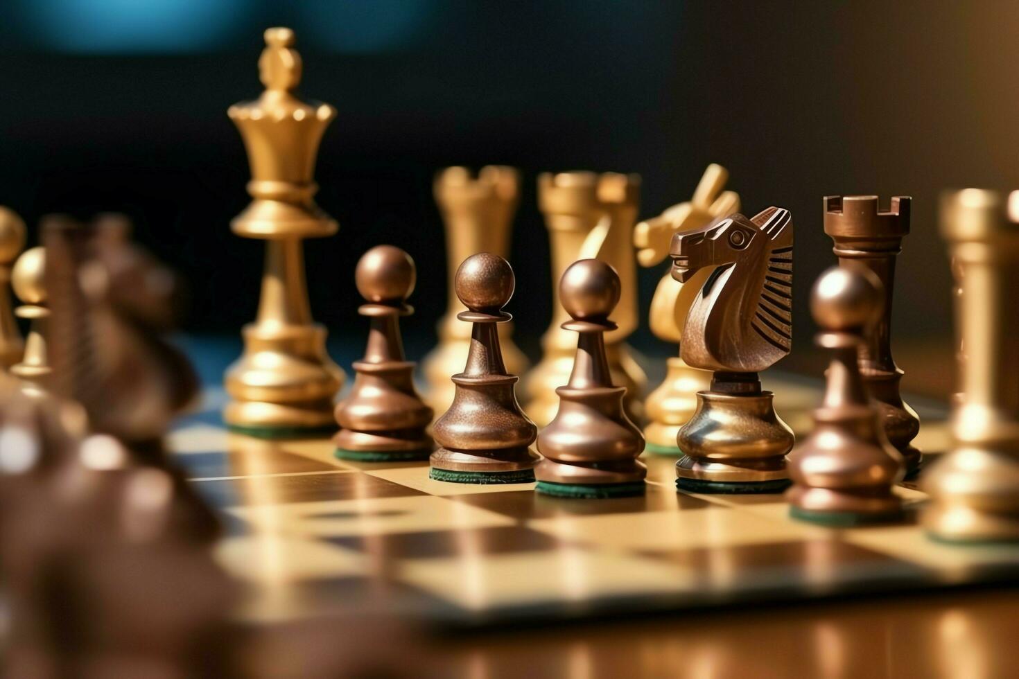 Chessboard with business strategy, tactic and competition of a chess game. Business and leadership concept by AI Generated photo