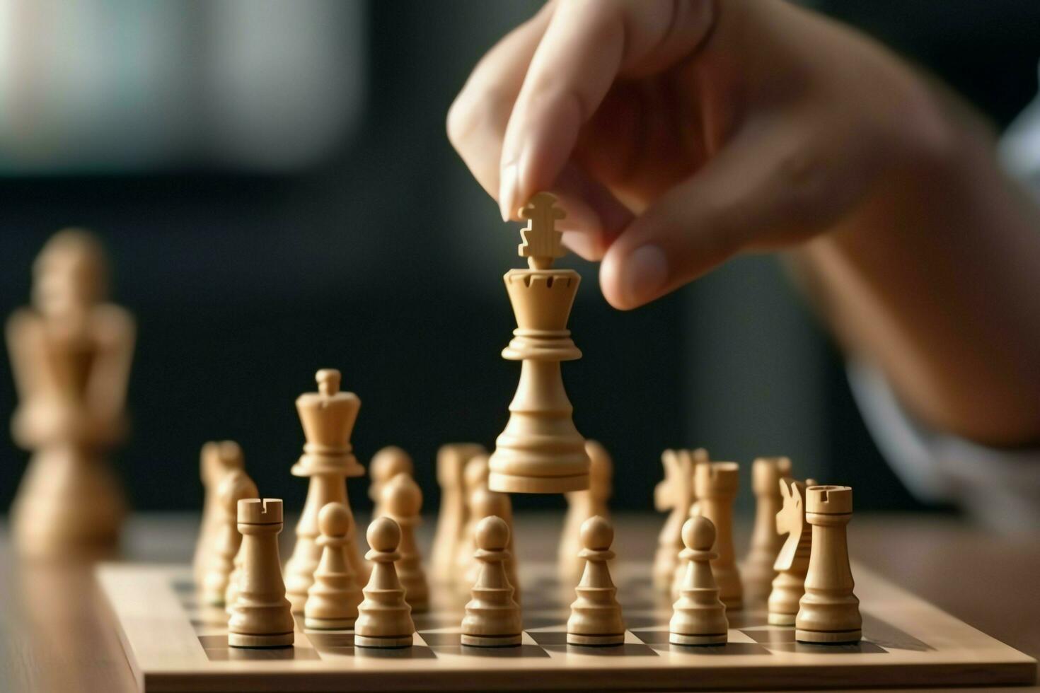 Chessboard with business strategy, tactic and competition of a chess game. Business and leadership concept by AI Generated photo