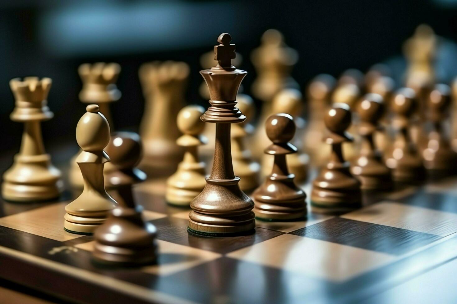 Chessboard with business strategy, tactic and competition of a chess game. Business and leadership concept by AI Generated photo