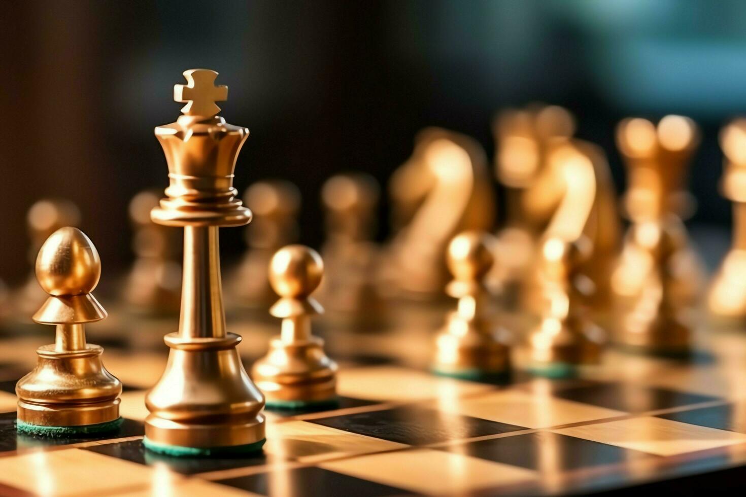 Chessboard with business strategy, tactic and competition of a chess game. Business and leadership concept by AI Generated photo