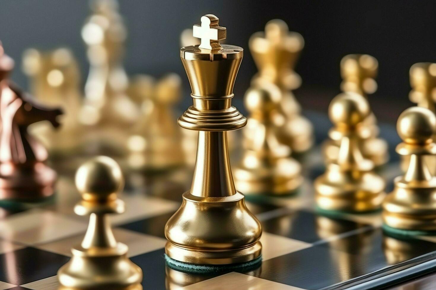Chessboard with business strategy, tactic and competition of a chess game. Business and leadership concept by AI Generated photo