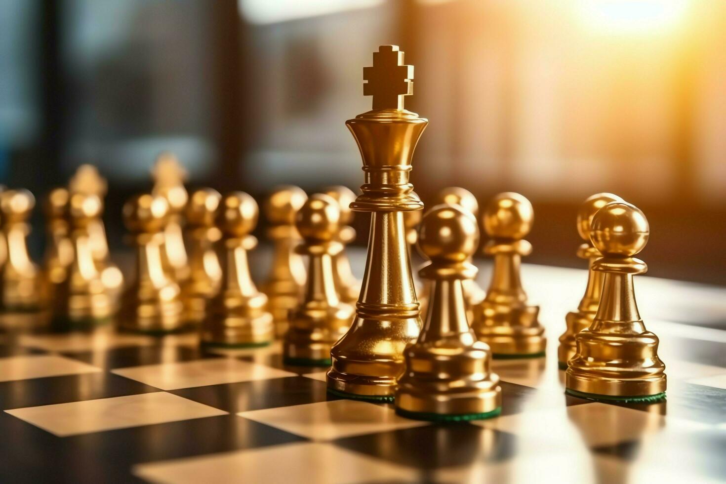 Chessboard with business strategy, tactic and competition of a chess game. Business and leadership concept by AI Generated photo