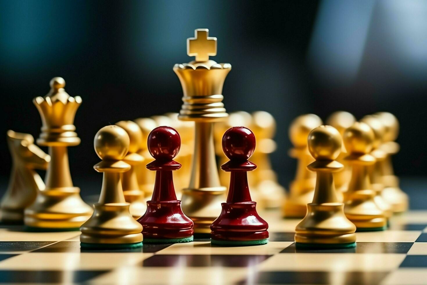 Chessboard with business strategy, tactic and competition of a chess game. Business and leadership concept by AI Generated photo