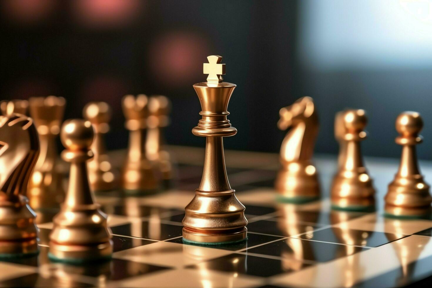 Chessboard with business strategy, tactic and competition of a chess game. Business and leadership concept by AI Generated photo