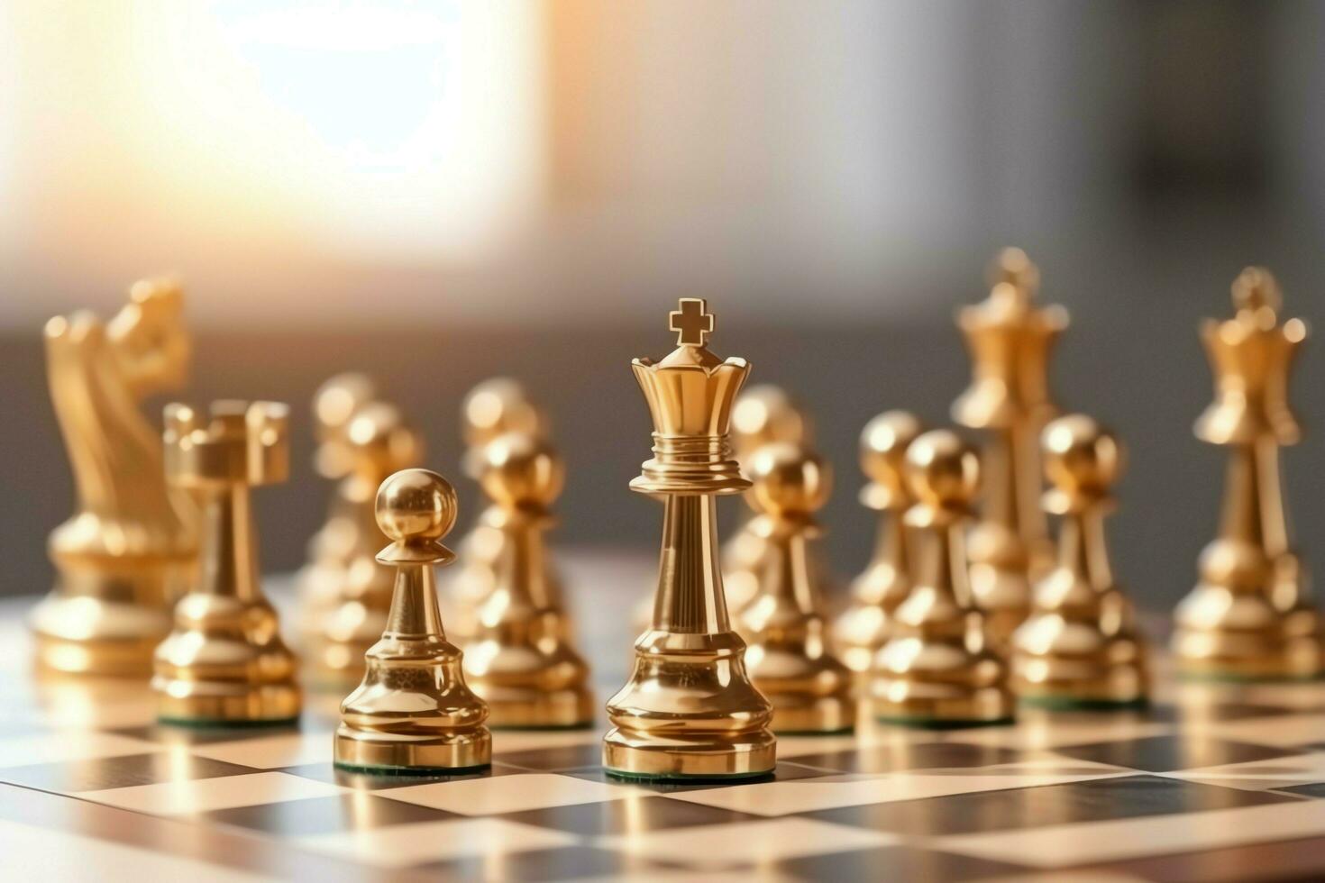 Chessboard with business strategy, tactic and competition of a chess game. Business and leadership concept by AI Generated photo