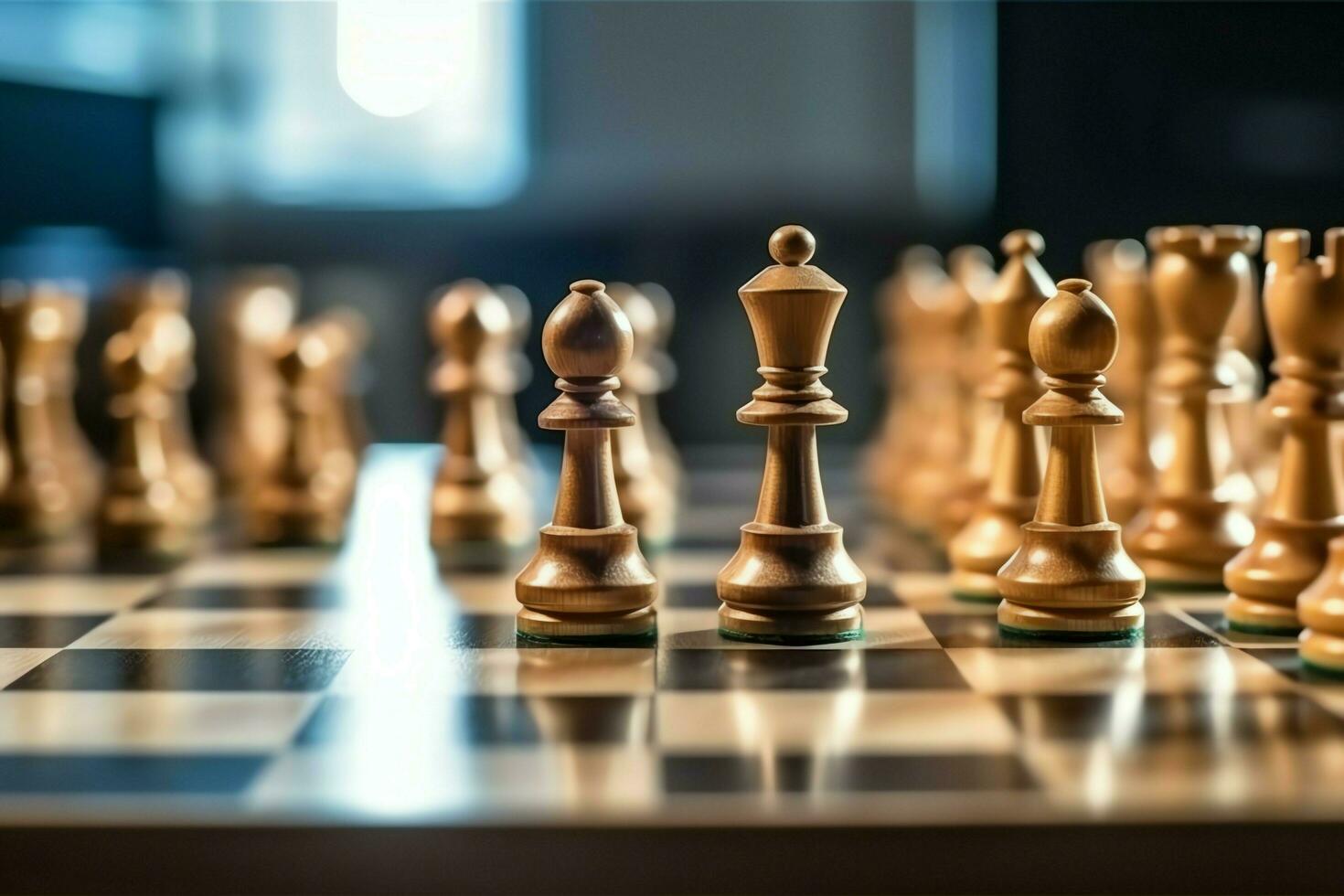 Chessboard with business strategy, tactic and competition of a chess game. Business and leadership concept by AI Generated photo