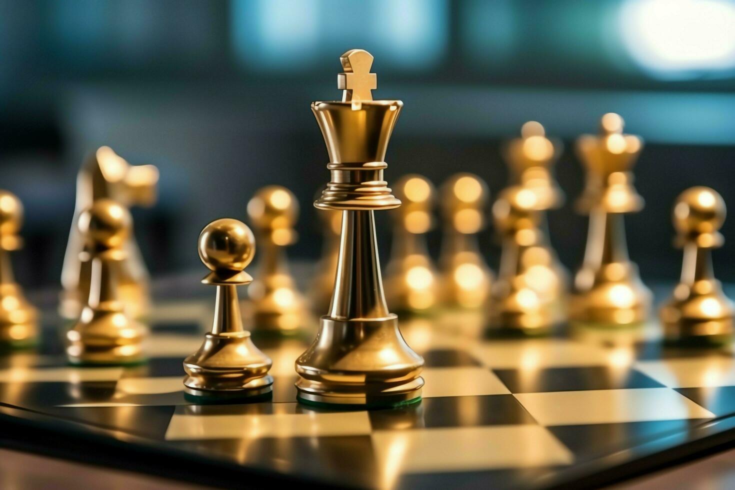 Chessboard with business strategy, tactic and competition of a chess game. Business and leadership concept by AI Generated photo