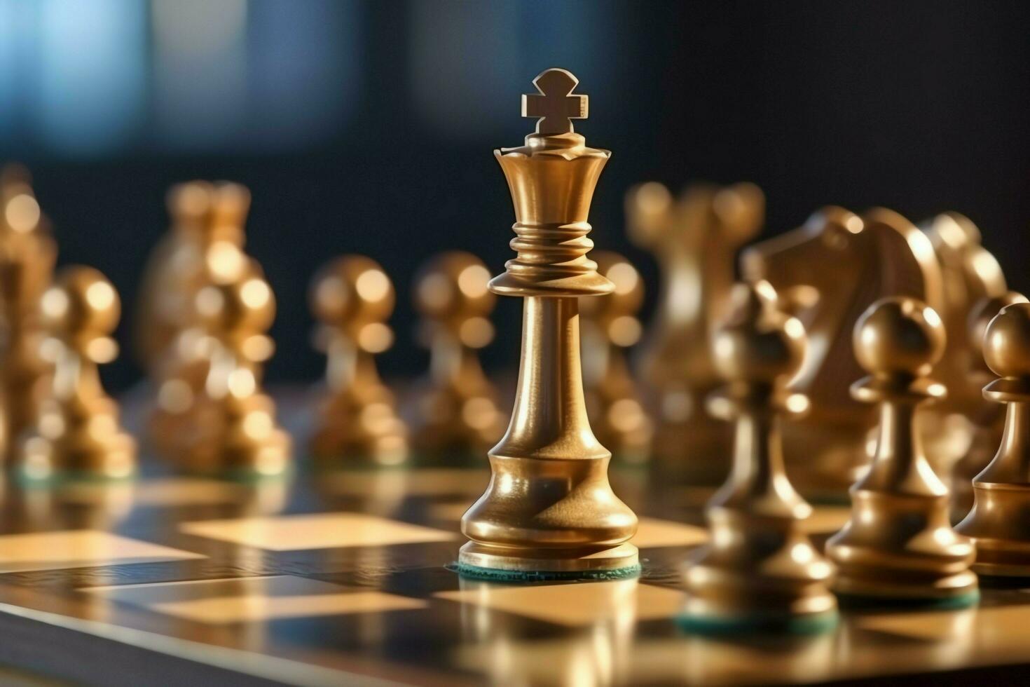 Chessboard with business strategy, tactic and competition of a chess game. Business and leadership concept by AI Generated photo