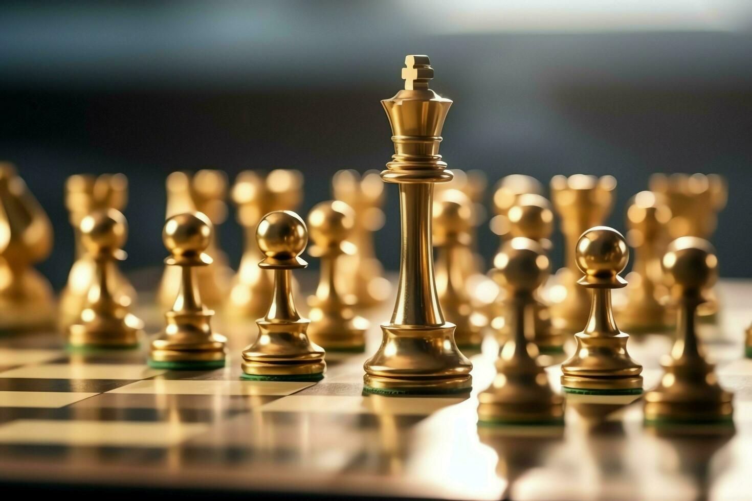 Chessboard with business strategy, tactic and competition of a chess game. Business and leadership concept by AI Generated photo