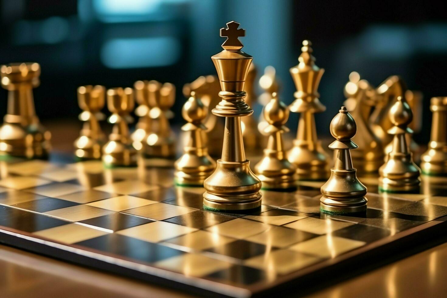 Chessboard with business strategy, tactic and competition of a chess game. Business and leadership concept by AI Generated photo